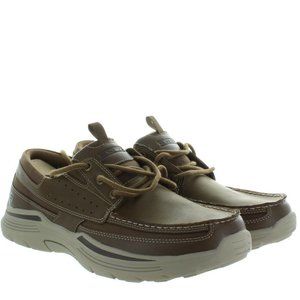 SKECHERS Men Air-Cooled Memory Foam Relaxed Fit Boat Shoes--Brown
